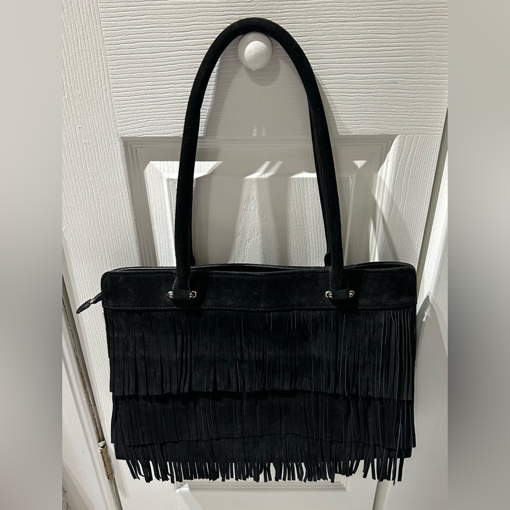 🖤 Vintage DANIER Suede & Leather Fringe Tote Bag - Boho Western Style - Picture 2 of 3